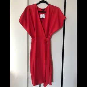 NWT red v-neck wrap dress with waist tie